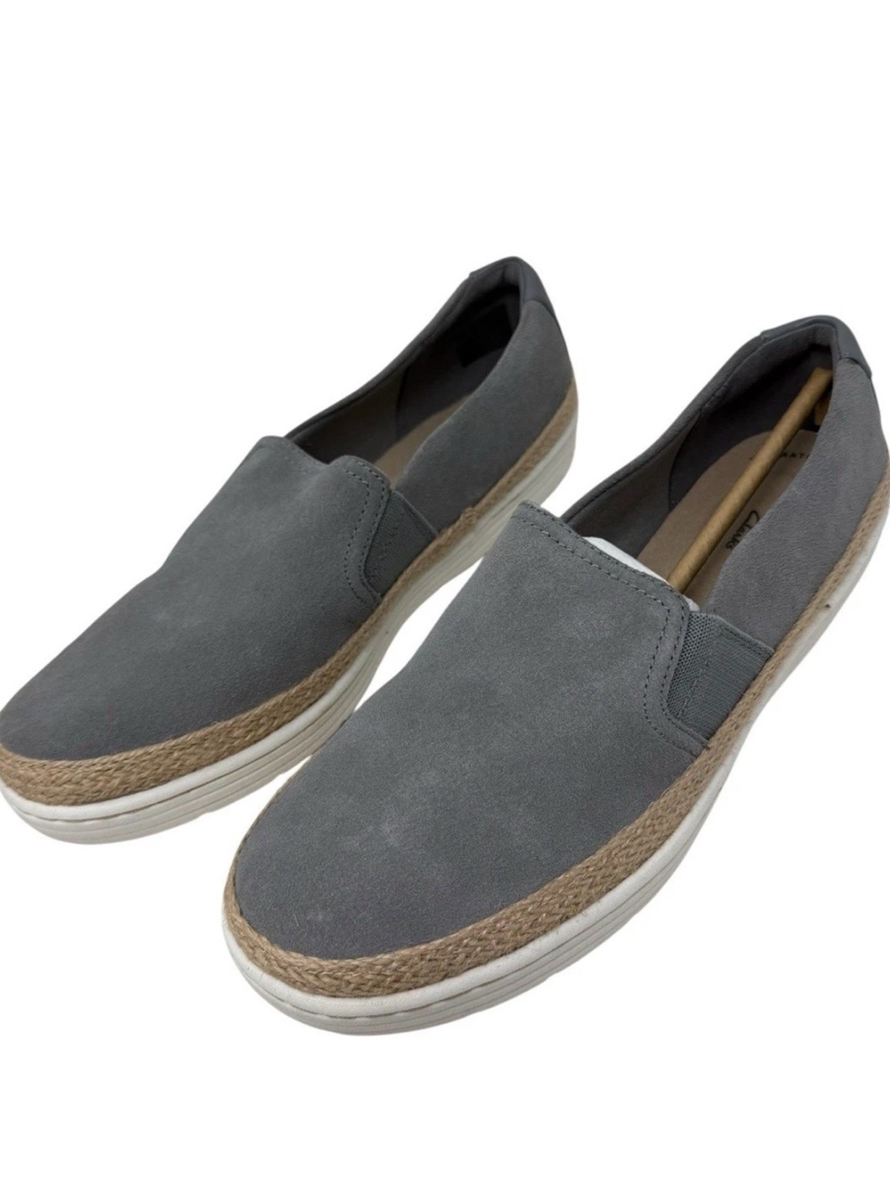 Clarks Womens Size 8.5 gray suede Leather Slip On Shoes Marie Sail New